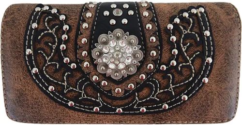 Vista 3 de Western Style Berry Conchos Cowgirl Country - Monederos de transporte para mujer, bolsos cruzados, bolsos de hombro para mujer, color marrón, Marrón