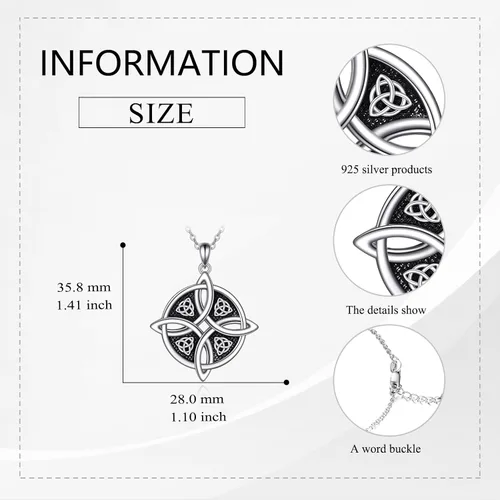 Vista 5 de YAFEINI Collar de nudo celta de plata de ley con dije de nudo de brujas irlandesas, regalos para mujeres