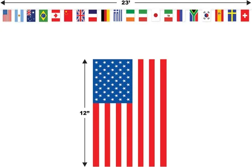 Vista 2 de Banderines con diseños de banderas nacionales, impermeables, 20 banderas por hilo, Paquete de 1, Multicolor