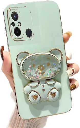 Vista 46 de Miagon Bear - Funda con soporte para espejo para Xiaomi Redmi A1, Quicksand Glitter Electroplated Soft TPU Protector Slim a prueba de golpes