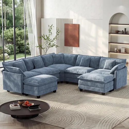 Vista 60 de Ihanherry - Sofá de nube de 3 plazas en L, modular, de asiento profundo, para sala de estar, cómodo cojín de asiento tapizado de doble capa, tela