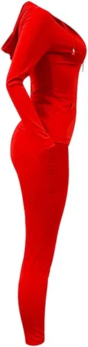 Vista 4 de Conjunto de 2 piezas de chaquetas con capucha de manga larga con cierre zíper y pantalones largos Bodycon