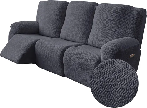 Vista 23 de Genina Funda para Silla Reclinable, Fundas Elásticas para Sillas Reclinables, Fundas para Sofá Reclinable con Rayas Jacquard, Fundas para Sofá