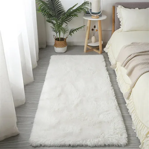 Vista 18 de GIBZ Alfombra rectangular de pelo largo de piel para interiores, antideslizante, suave, para dormitorio, sala de estar, lavable, color azul, 2