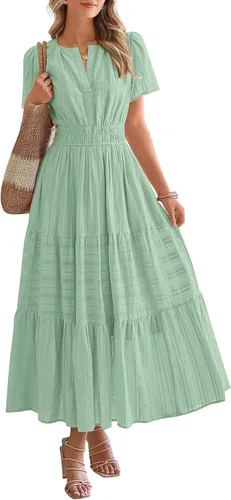 Vista 30 de BTFBM - Vestido largo casual de verano 2026 para mujer, vestido ligero de Gris azulado