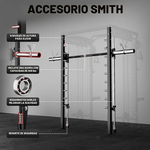Vista 8 de JELENS M21 - Máquina Smith, jaula de potencia multifunción con sistema de cruce de cable de polea doble, banco de sentadillas todo en uno de 907 kg