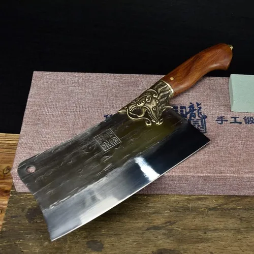 Vista 2 de Cuchillo de carne, cuchillo de cocina forjado a mano de 8.5 pulgadas, cuchillo de cocina de hoja afilada, cuchillo de corte de hueso Longquan