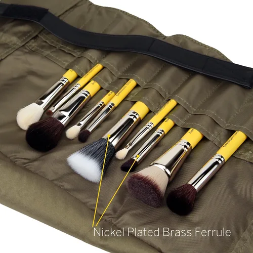 Vista 5 de Bdellium Tools Studio Mineral - Juego de brochas con bolsa enrollable, 10 piezas, diseñado para usar con maquillaje mineral (amarillo, 1 unidad)