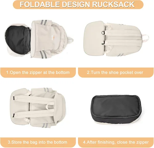 Vista 7 de coofay Mochila de gimnasio para mujer, bolsa de gimnasio con compartimento beige (A-Beige)
