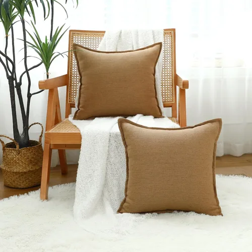 Vista 3 de LIGICKY Juego de 2 fundas de almohada de lino neutro de 18 x 18 pulgadas, fundas de almohada decorativas de color marrón caqui para sala de estar