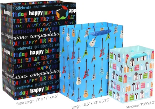 Vista 5 de 12 bolsas de regalo de cumpleaños, grandes, medianas y pequeñas, surtido de bolsas de regalo para niños, niñas, mujeres, hombres (tamaños surtidos)