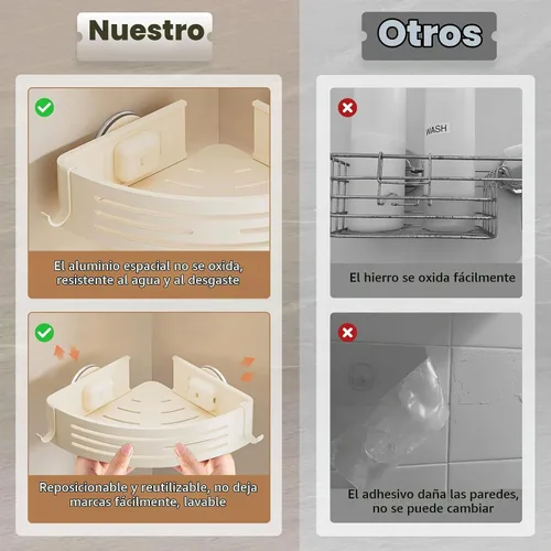 Vista 7 de Conworld Ventosas de esquina para ducha, estante de ducha de esquina sin