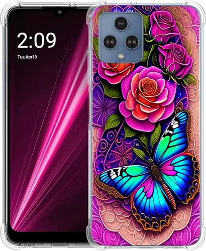 Vista 18 de Revvl 6 5G - Funda protectora de poliuretano termoplástico resistente a los arañazos y a prueba de golpes con diseño de mandala de pavo real