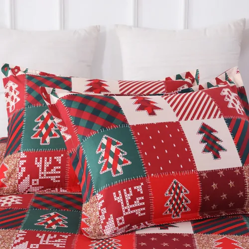 Vista 3 de Vaulia Funda de edredón de Navidad Twin, colección de ropa de cama de microfibra navideña con patrón de árbol a cuadros de Navidad, incluye 1 funda