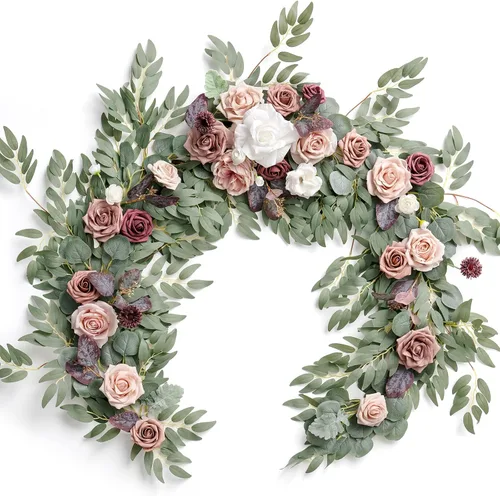 Vista 16 de Ling's moment Dusty Blue Artificial Flower Garland Wedding Arch 6 FT Azul polvoriento y azul marino