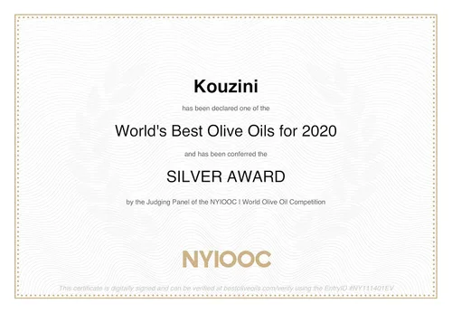 Vista 3 de Kouzini Aceite de oliva virgen extra griego Primero prensado en frío Cosecha actual de 1 litro (34 fl oz) Ganador del premio NYIOOC Origen
