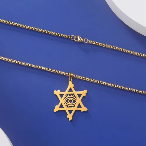 Vista 28 de EUEAVAN Collar con dije de estrella de David contra el mal de ojo de seis puntas con dije de estrella de David, hexagrama demoníaco religioso