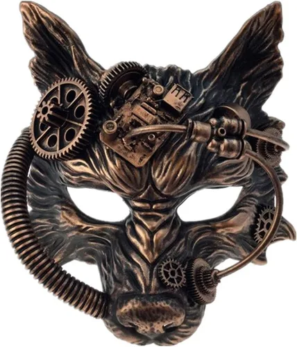 Vista 13 de Máscara de lobo de estilo steampunk, aterrador, terror, diablo, lobo, mascarada, disfraz de Halloween, cosplay, fiesta Negro