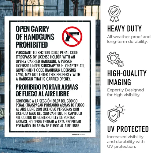 Vista 6 de Concealed Carry Prohibited Texas Penal Code Bilingual Sidewalk Sign Kit, (SI-74332) 18x24 Inches, Replacement Panels (2 Pack) 160 Mil Thick