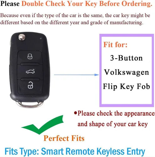 Vista 2 de SANRILY 1 unids Flip Key Fob Funda para Volkswagen Jetta Passat Golf Beetle GTI Tiguan EOS Keyless Remote Metal Cuero Key Protector Shell con Rojo