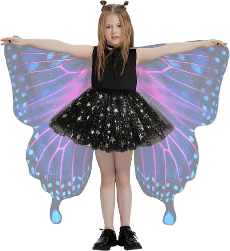 Vista 2 de Butterfly Costume Halloween Costumes for Girls Kids, Butterfly Wings Costume Cape Shawl for Girls Fairy Wing