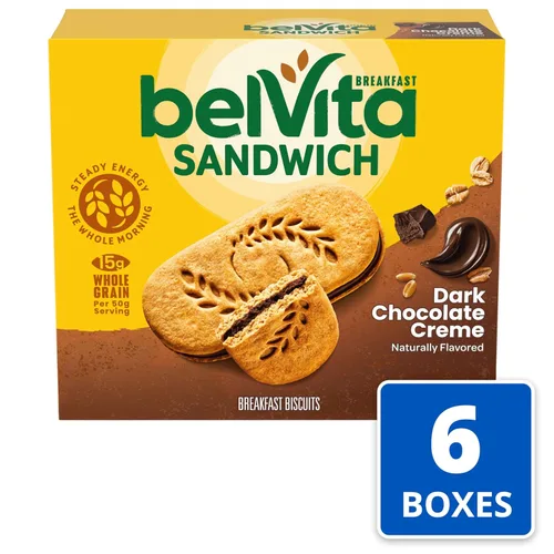 Vista 20 de belVita Sándwiches de galletas de barra de desayuno, crema de chocolate negro, 30 paquetes en total, 6 cajas (2 galletas por paquete)