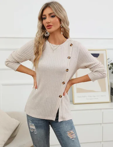 Vista 4 de Zeagoo Blusa de manga larga para mujer, cuello redondo, casual, suéteres tipo túnica para otoño