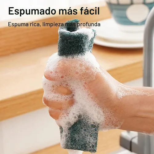 Vista 6 de Esponjas de limpieza pesadas antiarañazos, esponja de limpieza de platos, herramienta de limpieza reutilizable verde para el hogar, para cocina