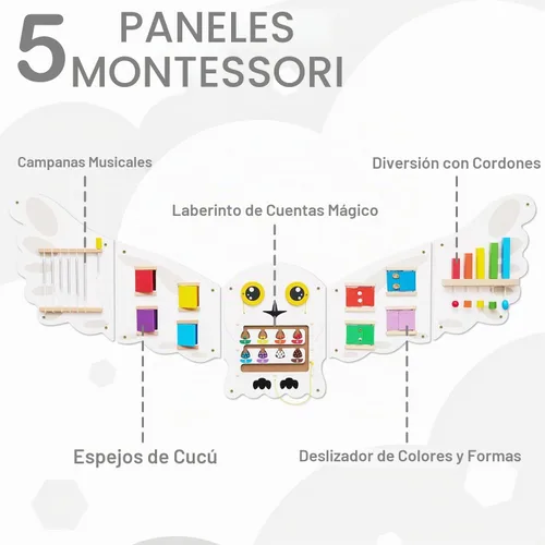 Vista 3 de Monläurd® Tablero Ocupado Montessori de Búho - Panel de Pared Sensorial para Niños Pequeños, Tablero de Actividad de Madera para Niños de 6M+