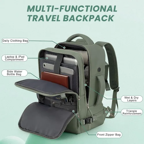 Vista 7 de Mochila de Viaje Sinaliy, Verde militar, Grande, Viajes