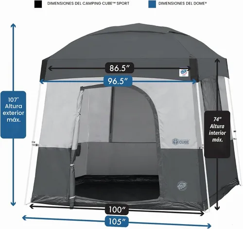 Vista 11 de E-Z UP Camping Cube Sport, convierte el toldo de patas en ángulo de 10 pies en tienda de campaña Gris