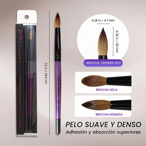 Vista 4 de PANA Pure Kolinsky Cepillo de uñas acrílico con mango de madera - forma redonda Púrpura