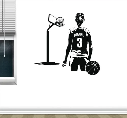Vista 2 de Calcomanía de pared personalizada de jugador de baloncesto para niña, elige tu nombre y número (22 pulgadas de alto x 24 pulgadas de ancho)