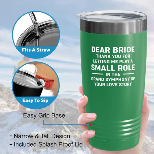 Vista 4 de Bride Gift from Officiant Tumbler 20oz Green -Small Role - Bridal Shower Bride To Be Bachelorette Party Newlywed Wedding Officiant Brother