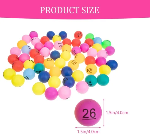 Vista 2 de Juego de bingo, bolas de juego de bingo, 60 unidades, bolas de rifa de 1 a 60 numeradas, multicolor, repuesto de plástico para accesorios de juego