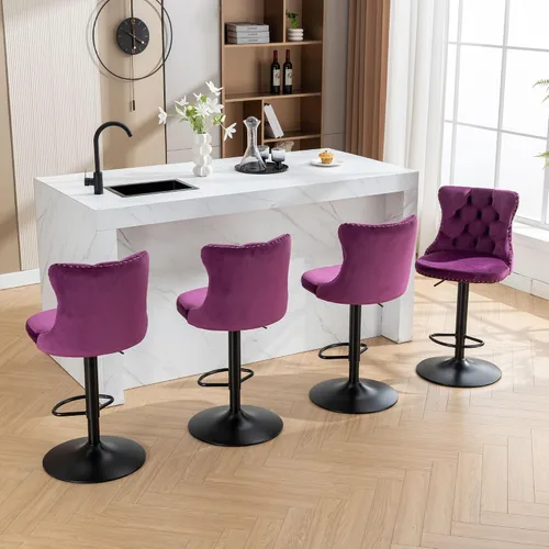 Vista 128 de Aoowow Juego de 2 taburetes de bar giratorios, taburetes de bar ajustables con respaldo de terciopelo copetudo, sillas de bar modernas tapizadas