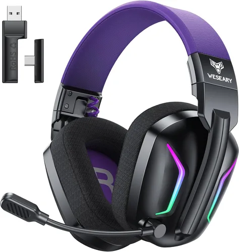 Vista 13 de WESEARY - Auriculares inalámbricos para juegos para PS5, PS4, PC, Switch 20 ms de baja latencia 2.4GHz USB & Bluetooth 5.4 Gaming Headphones