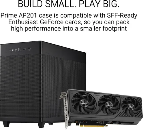 Vista 2 de Cajas de PC ASUS Prime AP201 de 33 litros Micro ATX color negro con paneles laterales sin herramientas y malla de filtro cuasi, con soporte