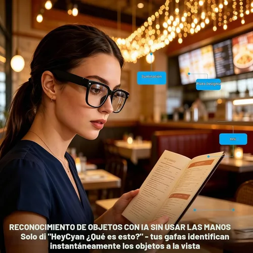 Vista 3 de Gafas inteligentes AI con cámara, video 4K, asistente de IA, traducción en Altavoces de oído abierto, llamadas Bluetooth, reconocimiento de objetos
