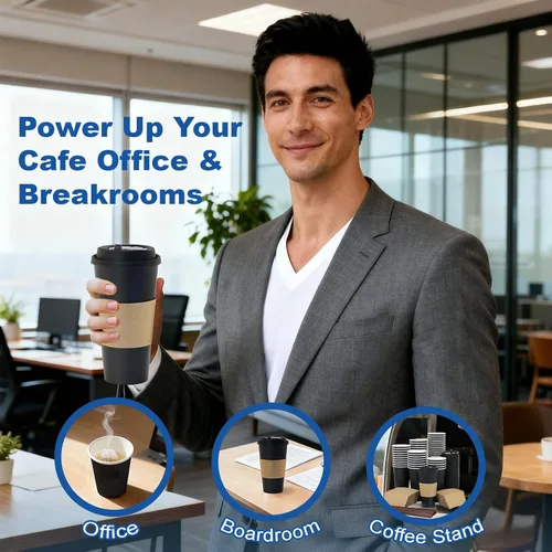 Vista 7 de Paquete de 50 Tazas de Café de 16 oz con Tapas y Fundas, Pajitas, Vasos de Papel Desechables Calientes Para Llevar de Viaje a Granel para Oficina