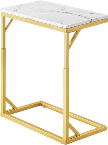 Vista 10 de Mesa auxiliar en forma de C, mesa de sofá pequeña con marco de metal, mesa auxiliar de altura ajustable para sofá, sala de estar, dormitorio, mesita
