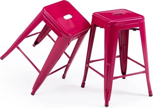 Vista 33 de Vogue Furniture Direct 24" Taburetes de bar de metal sin respaldo negros para interiores/exteriores, altura para encimera con asiento cuadrado