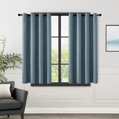 Vista 26 de ChrisDowa Cortinas 100% Opacas de Abedul Sólido de 45 Pulgadas de Largo, 2 Paneles para Dormitorio y Sala de Estar, Estilo Granja Oscurecedoras