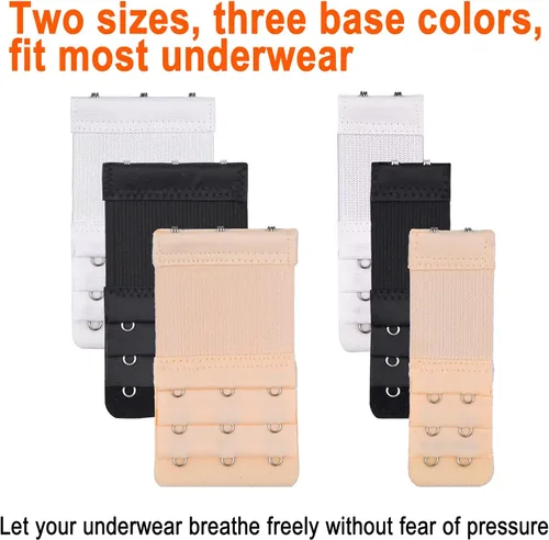 Vista 7 de 6 extensiones de brasier para mujer, 2 ganchos3 ganchos, cómoda correa de extensión de brasier elástica (negro, blanco, nude), Desnudo, Negro, Blanco