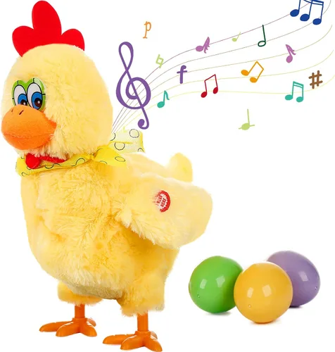 Vista 8 de SOMOYA - Juguete de pollo eléctrico de peluche poniendo huevos, juguete loco que baila con sonido y música, juguete de animales, juguetes de Pascua