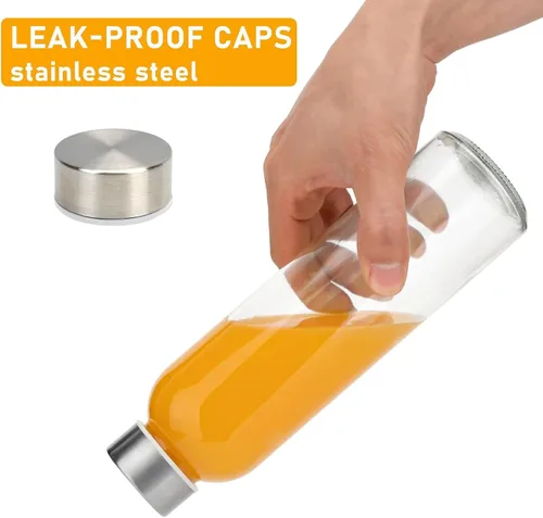 Vista 5 de Sursip Botellas de agua de vidrio de 18 onzas con tapas, botellas de jugo, botella de jugo de vidrio transparente para exprimir, botellas de jugo