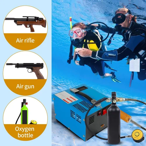 Vista 6 de Compresor de aire PCP 4500Psi/30Mpa sin agua/aceite PCP bomba de aire, compresor automotriz de 12 V CC 110 V CA PCP pistola de aire con convertidor