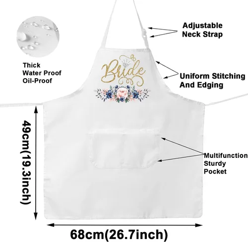 Vista 2 de WZMPA Delantal de novia para el día de la boda, regalo de despedida de soltera, delantal ajustable con bolsillo para compromiso boda