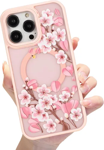 Vista 20 de Compatible con el teléfono 13 Pro - Funda magnética mate translúcida, de lujo, a prueba de golpes, magnética y con bonito patrón de flores, carcasa