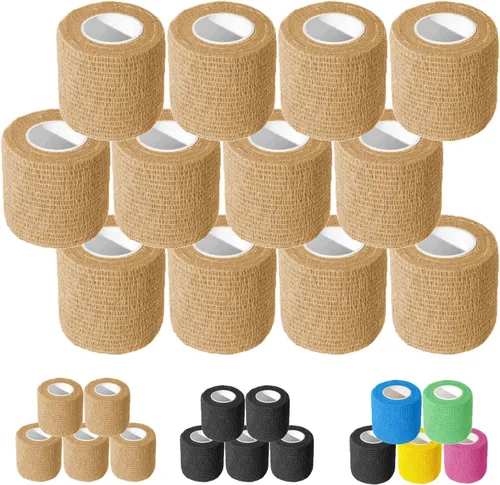 Vista 14 de OZER Paquete de 12 rollos de vendaje autoadhesivo de 2 pulgadas x 5 yardas, cinta elástica autoadhesiva para estiramiento atlético, deportes Colorido
